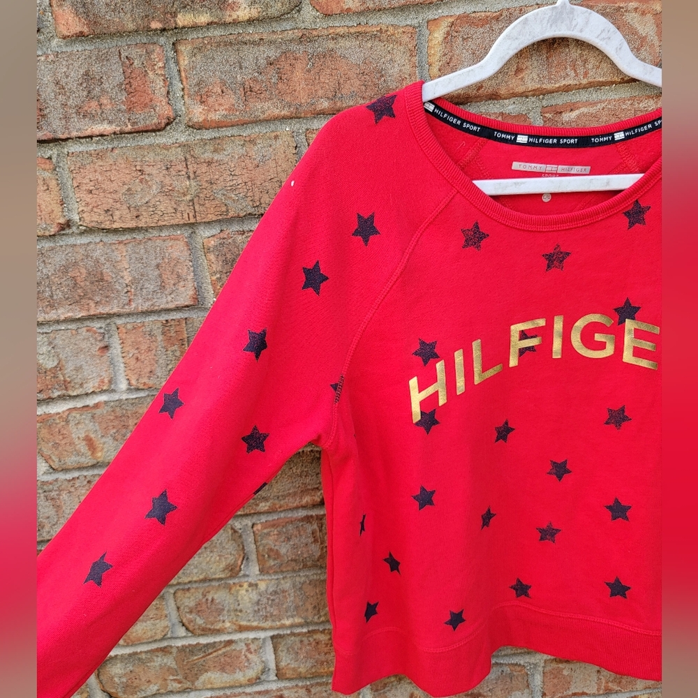 Tommy Hilfiger Red Sweatshirt with Navy Blue Stars - Picture 2 of 7